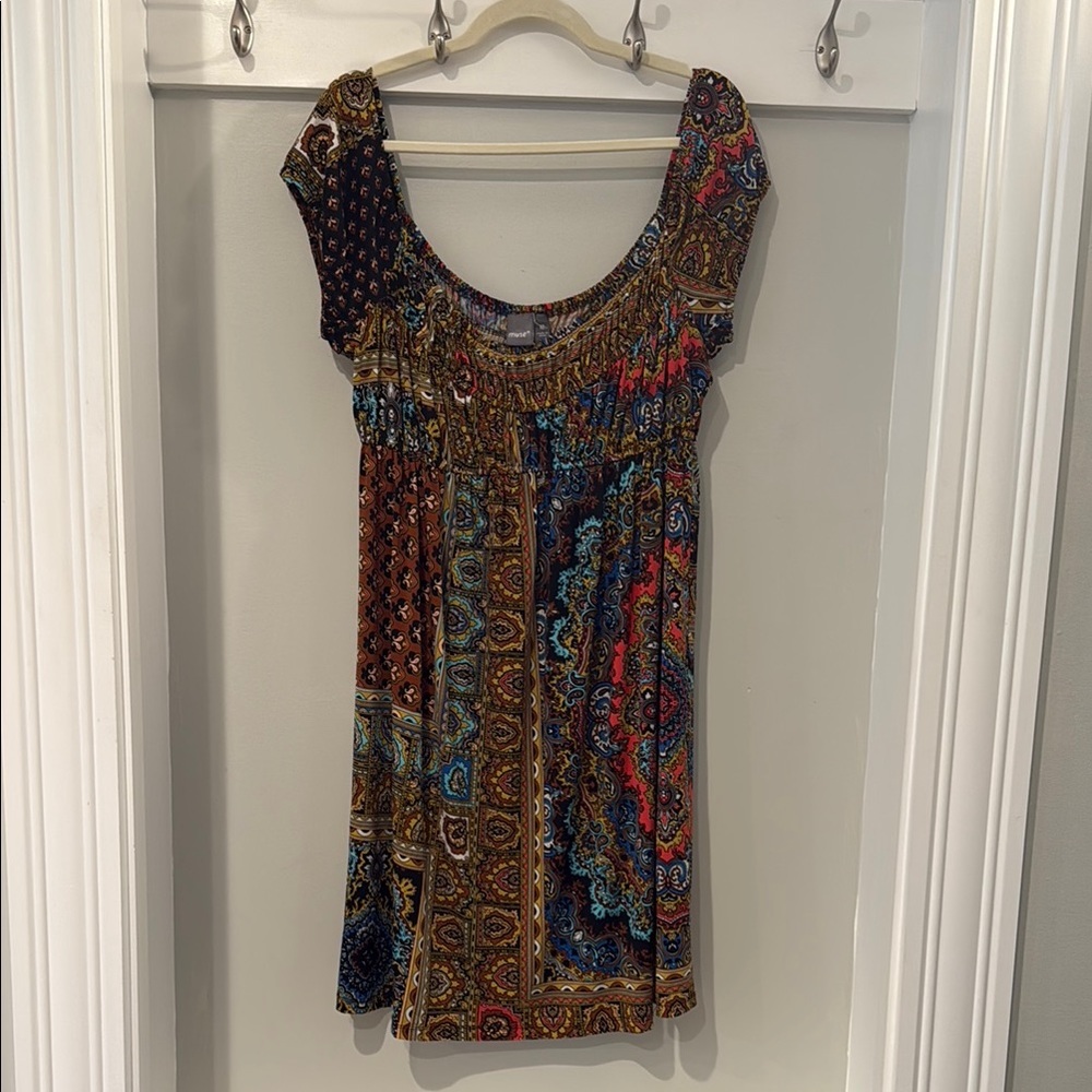 Muse Red and Blue Tiered Embellished Mini Dress